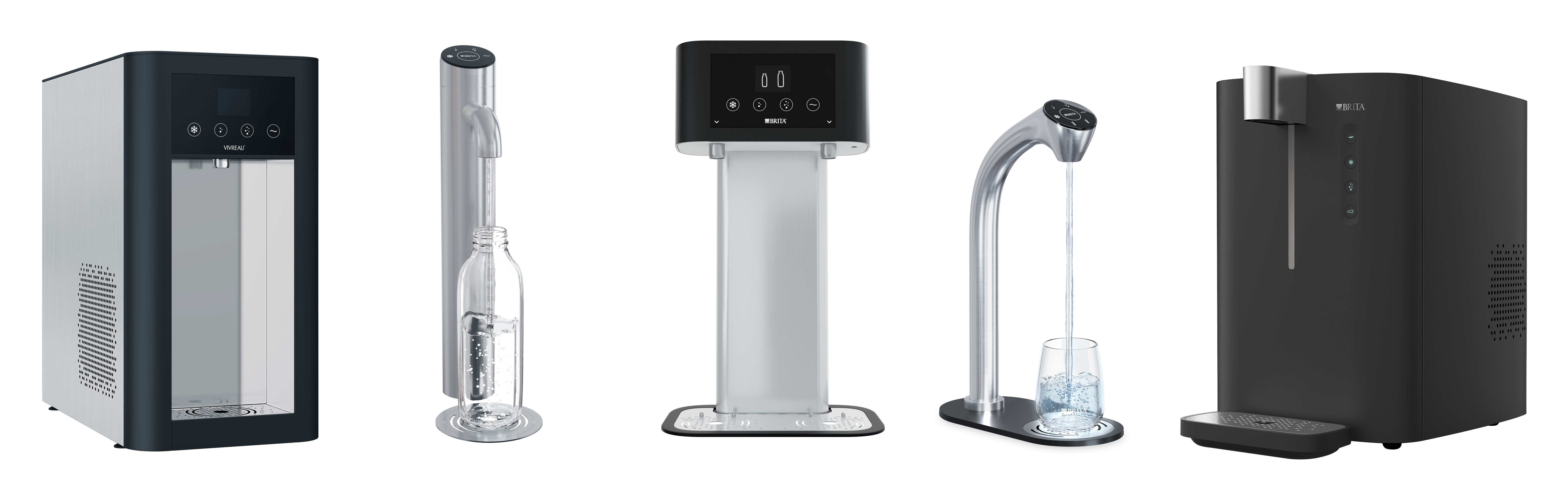 The BRITA mains-fed dispenser range for offices and venues, from countertop units to a filtered drinking water tap