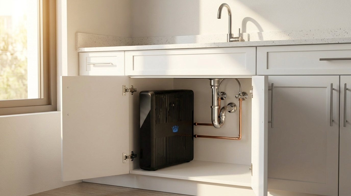 Sovereign Water Imperial RO unit in a Kuwait office kitchen for pre-treatment
