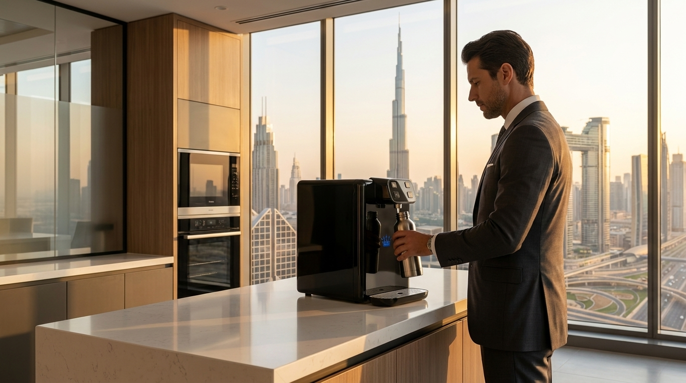 Sovereign Water Crownflow mains-fed dispenser in a modern Dubai office
